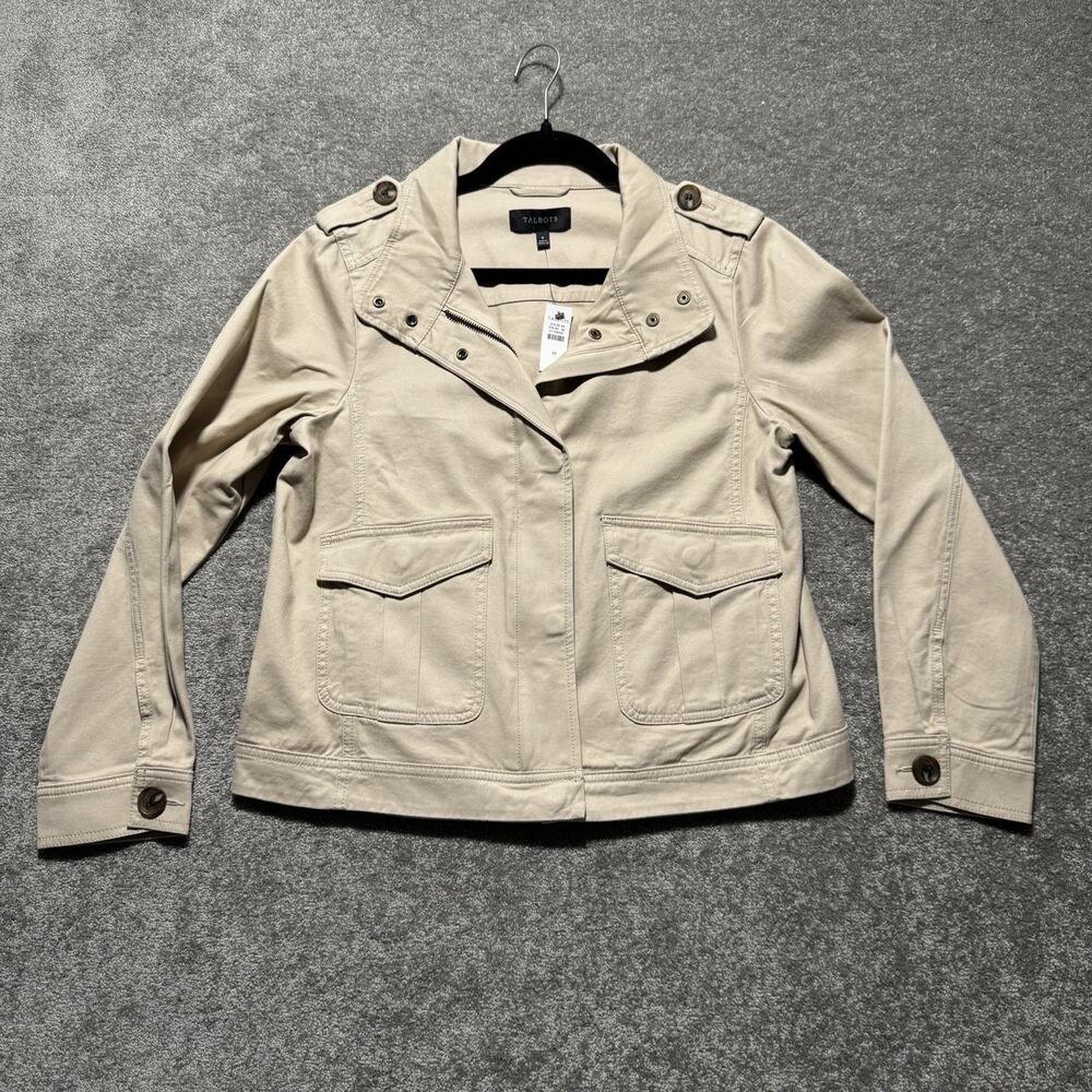 Talbots Refined‎ Twill Utility Jacket Beige M Military Safari Style Cotton